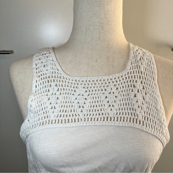 Lucky Brand Size XS White Crochet Lace Peplum Top Tank Cottagecore Coastal Beach - Picture 4 of 13